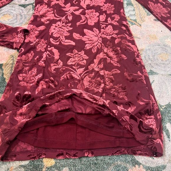 Free People Lotta Love Slip Dress Small Burgundy Red Velvet Burnout Floral Mini - Picture 9 of 14